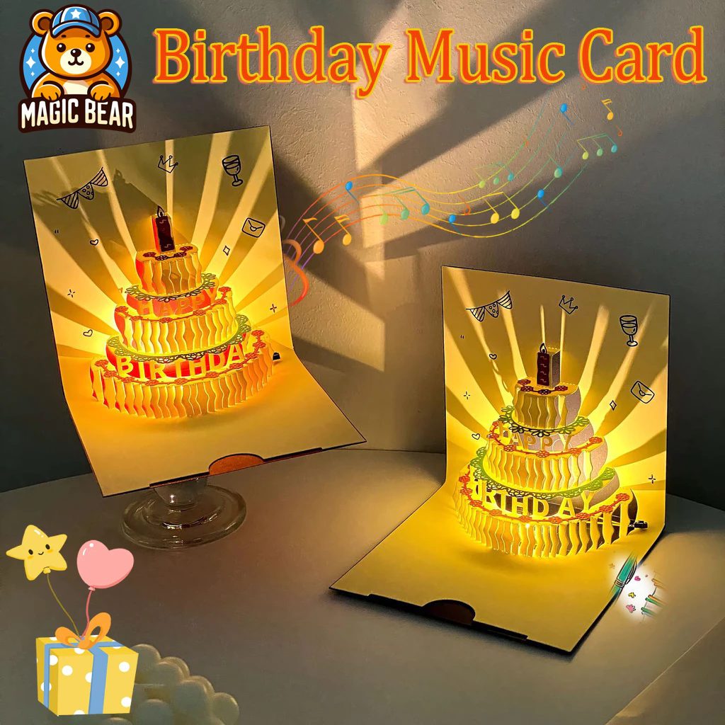 Kartu Ucapan Ulang Tahun 3D Kue Musik Lampu Musik Ulang Tahun Kartu Ucapan 3D untuk Hadiah Ulang Tah