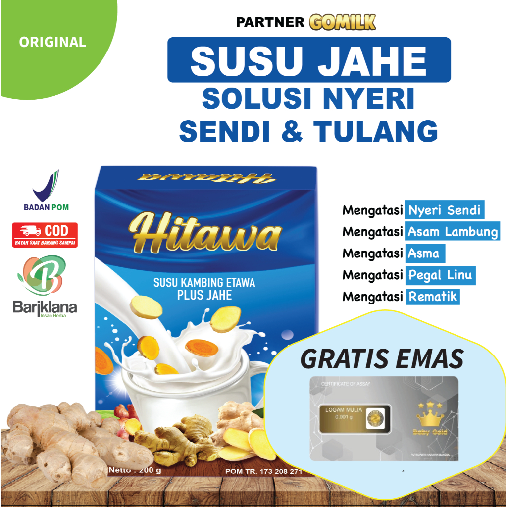 

[ COD + GARANSI ] [Beli 1 Gratis GELAS CANTIK] [Beli 2 Gratis EMAS ] Hitawa Susu Kambing Plus Jahe Kunyit Temulawak Penjinak Kolestrol Asam Urat Jantung Original 200 gr
