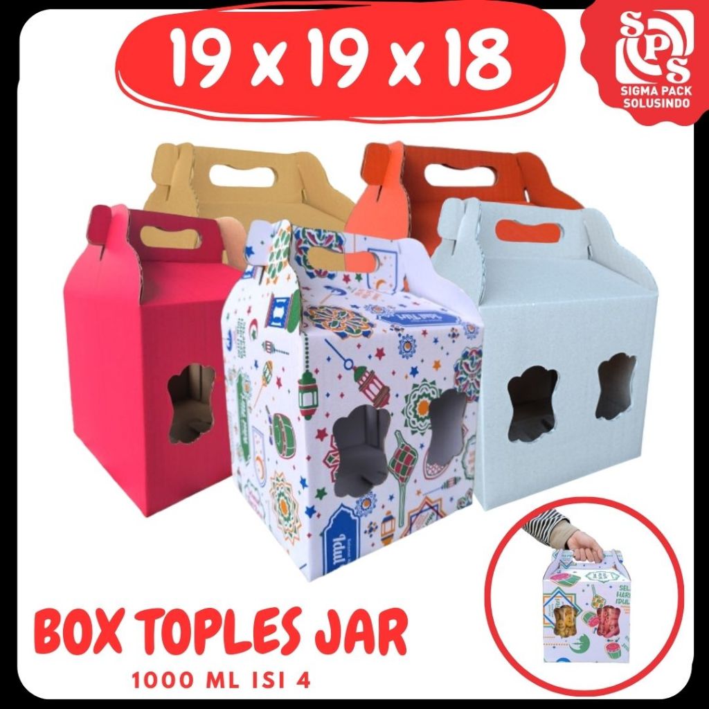 

Box Jinjing Kuker 19x19x18 Jinjing Jar (KUKER TOPLES JAR 1000ml ISI 4) Box Jinjing Kardus Lebaran Idul Fitri Hampers Polos/Motif