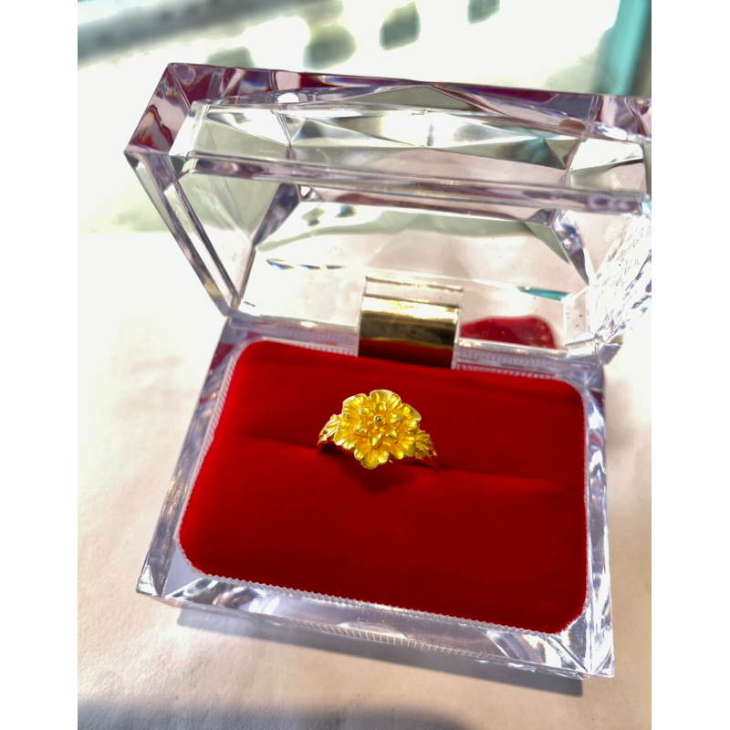 Cincin Ring Emas 24 karat asli 99% Model Bunga Rose mawar