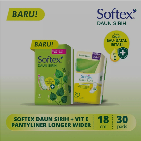 Softex Pantyliner isi 30 Daun Sirih Long & Wider 18CM greentea / mint pembalut (no.05)