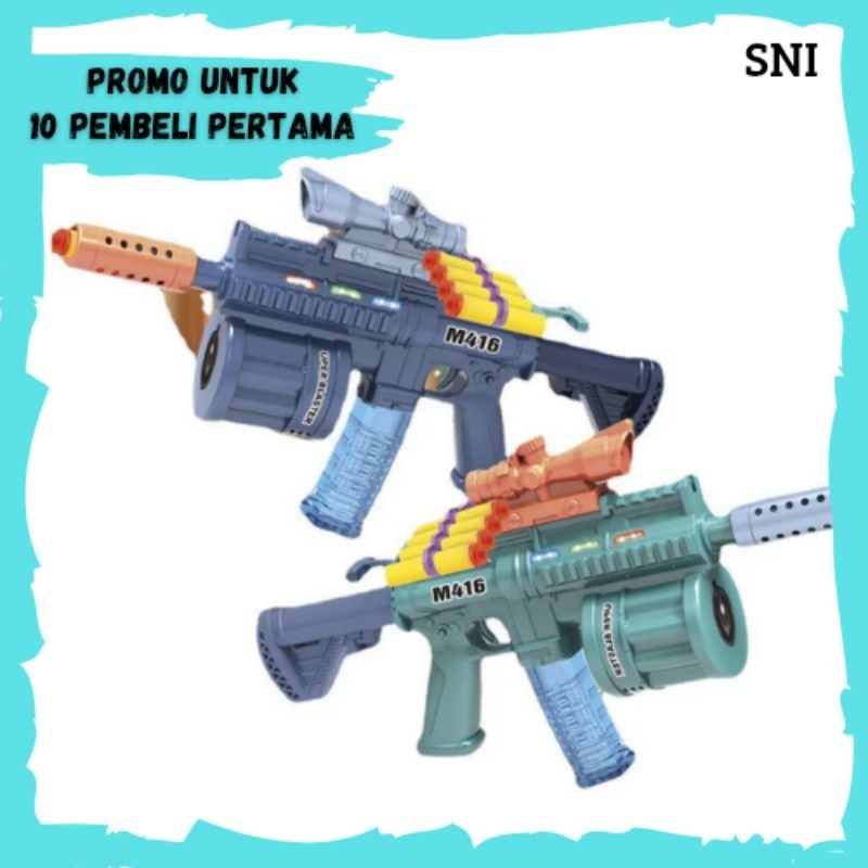 Mainan Anak Cowok Laki Pistol Pistolan Tembak Tembahakan Peluru Busa dan Bubble Gum Gelembung Musik