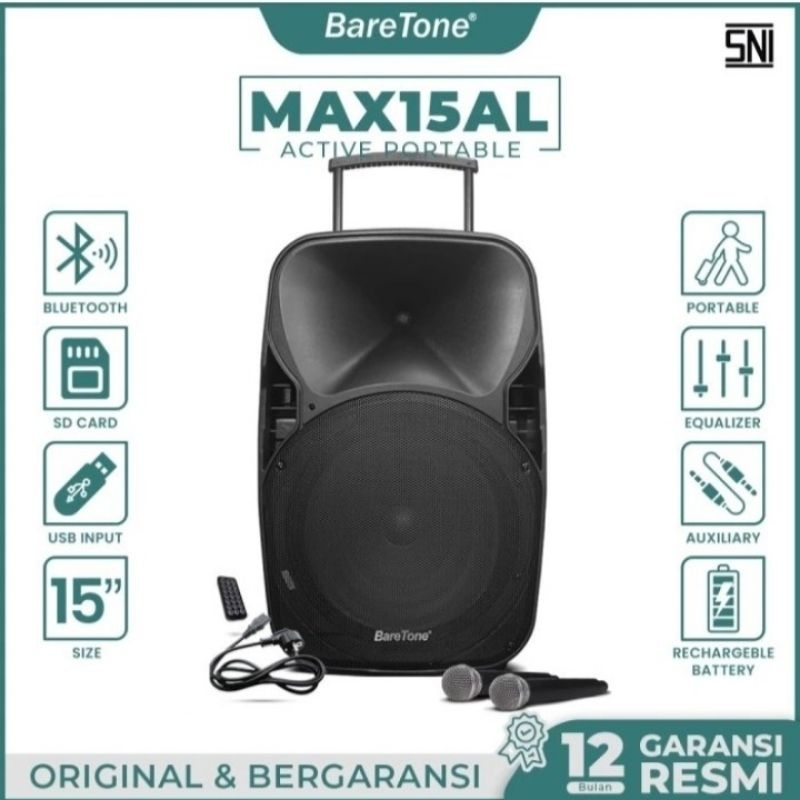 Baretone MAX15AL Speaker Portable 15 Inch USB MP3 Bluetooth