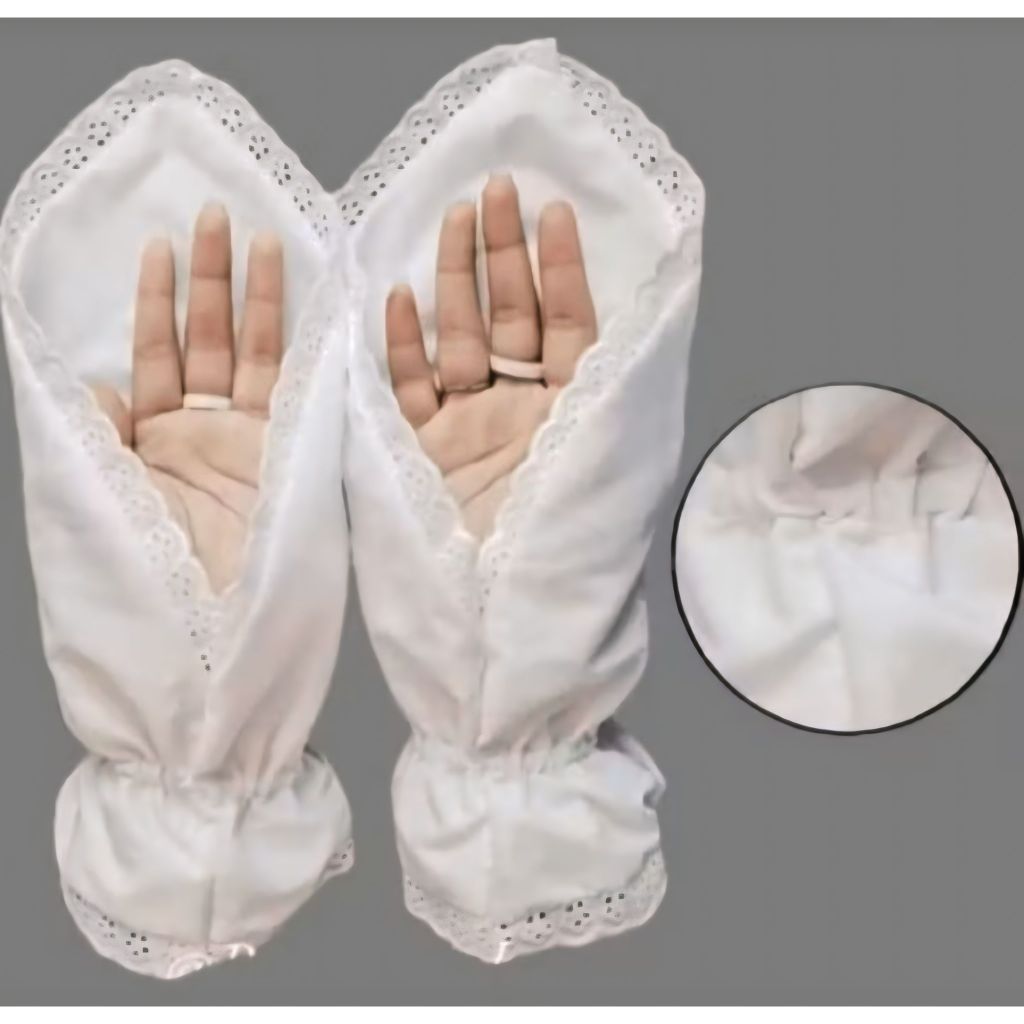 sarung tangan umroh haji wanita - bahan katun lembut & adem - warna putih syar"i-putih