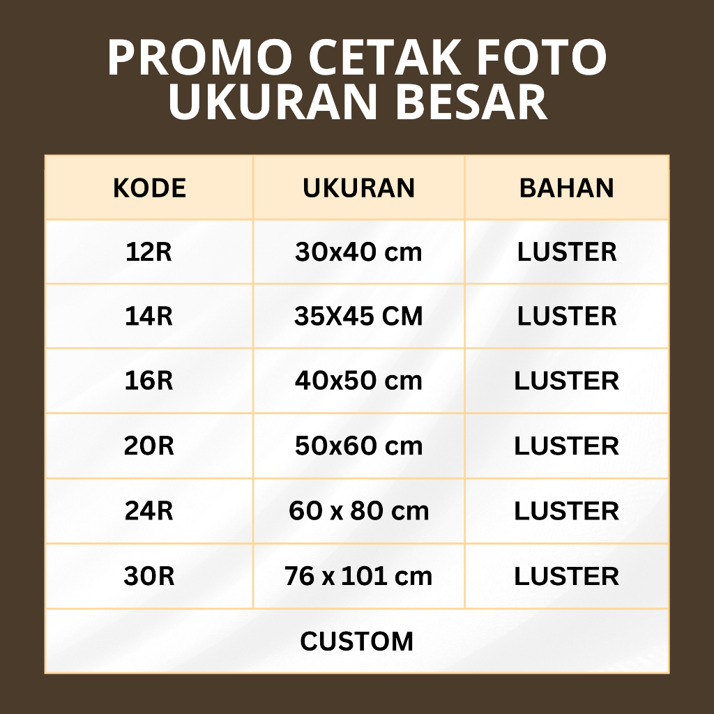 CETAK FOTO UKURAN BESAR BAHAN LUSTER KUALITAS HD CUSTOM FOTO BESAR 12R 14R 16R 20R 24R 30R JUMBO TAN