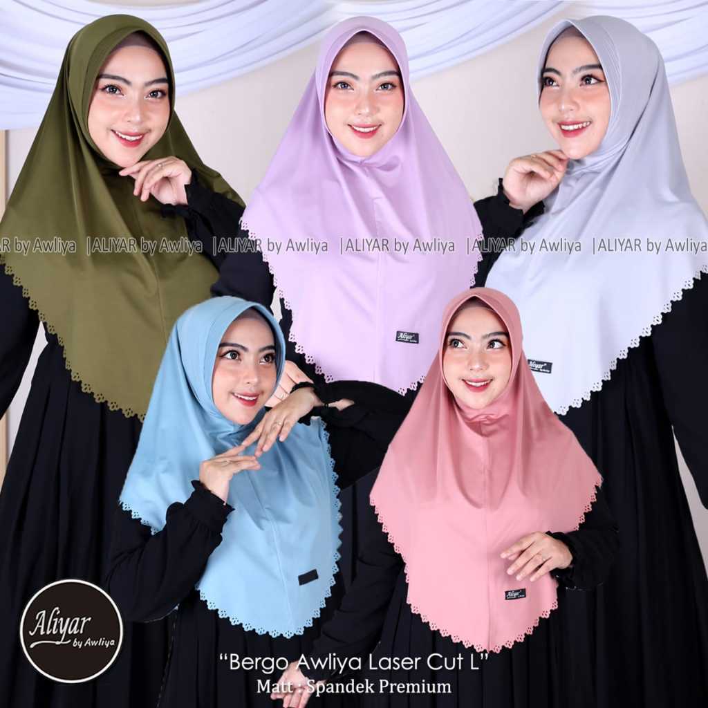 BERGO AWLIYA LASER CUT SIZE L ORIGINAL ALIYAR BY AWLIYA | HIJAB INSTAN SPANDEK PREMIUM