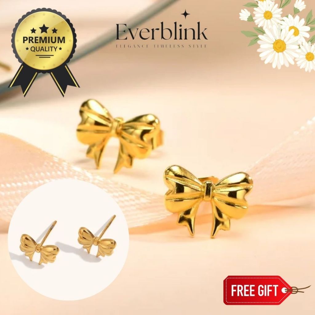 Everblink - Chloe/Anting tusuk/ Anting kecil/Wanita/Lapis Emas/Model Pita/Titanium/ High Quality/Ele