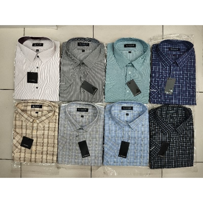 Alisan Kemeja Motif Formal Pria Jumbo BigSize 18 (5XL) & 18,5 (6XL) Lengan Pendek Reguler