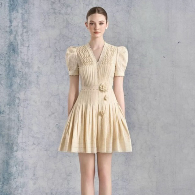 Linda dress - Mini dress cream (super detail pattern recommended Dress pesta premium)