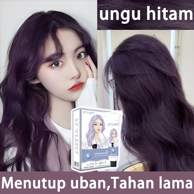 【Pengiriman cepat】hair colour ungu hitam pewarna rambut Tidak perlu pemutihan 200ml,Cat cepat, warna