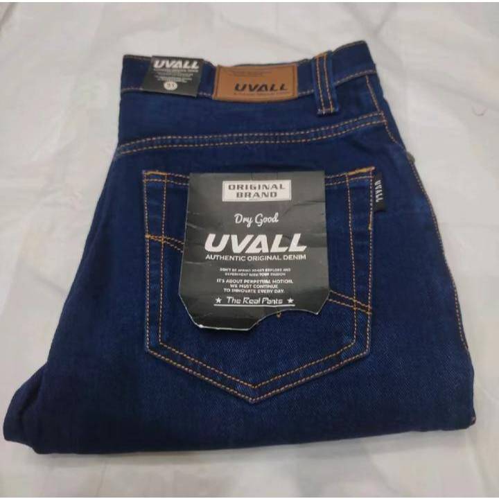 CELANA JEANS PANJANG PRIA STANDAR UVALL NON-STRETCH DENIM TEBAL (27-38) - BIRU TTUA / DARK BLUE CREA