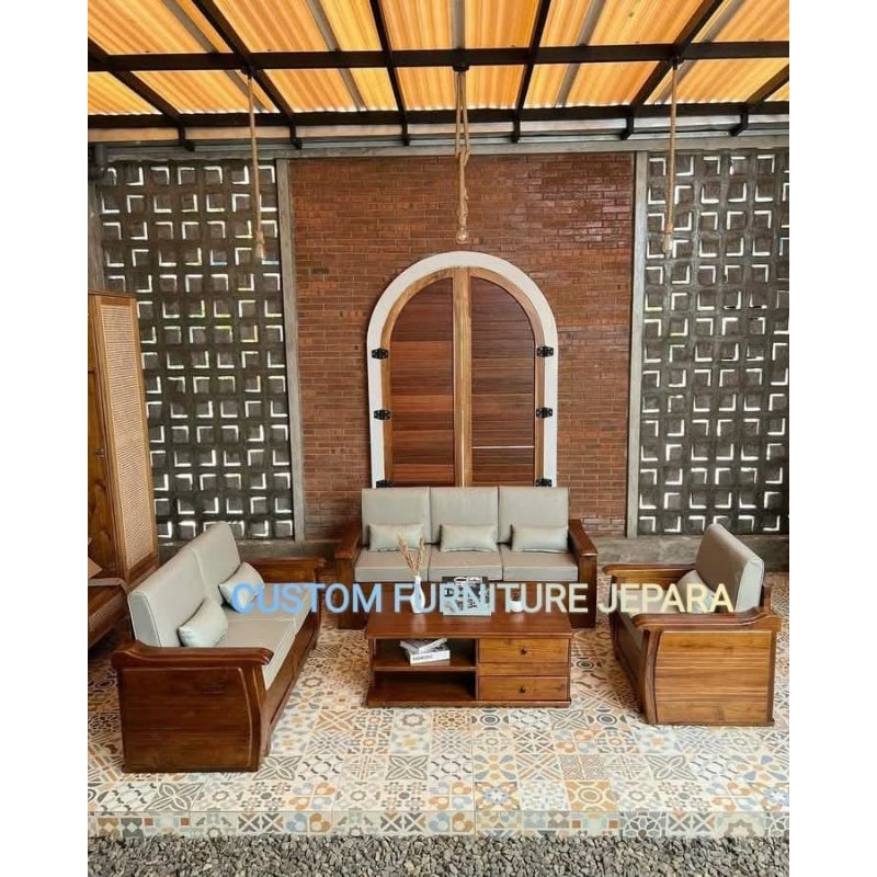 KURSI SOFA TAMU JATI MINIMALIS KURSI JATI SOFA