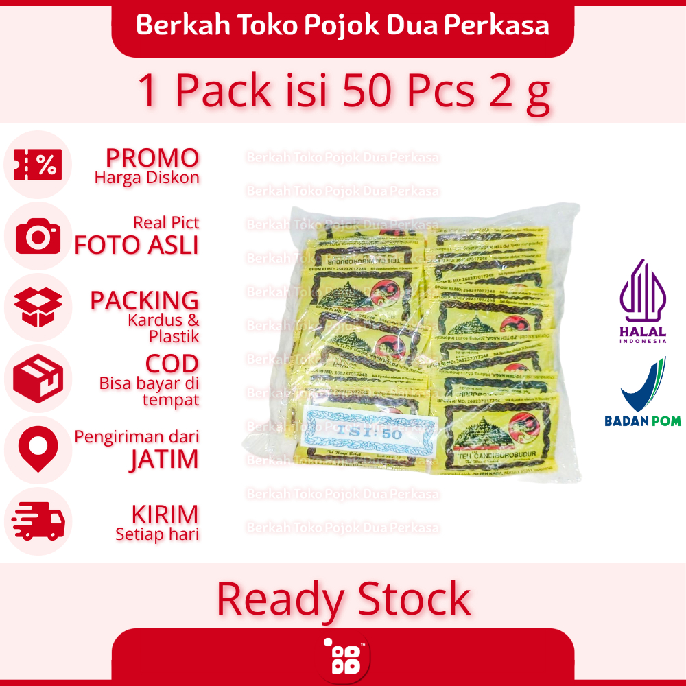 

Teh Cap Candi Borobudur Teh Wangi Serbuk 1 Plastik isi 50 Pcs 2 g [JATIM]