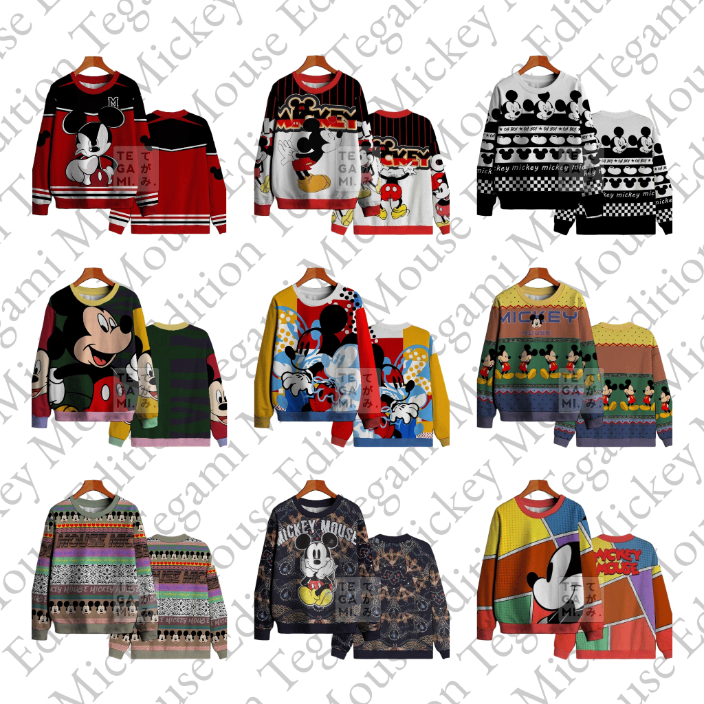 Tegami Sweater Crewneck Atasan Mickey Mouse Wanita Unisex