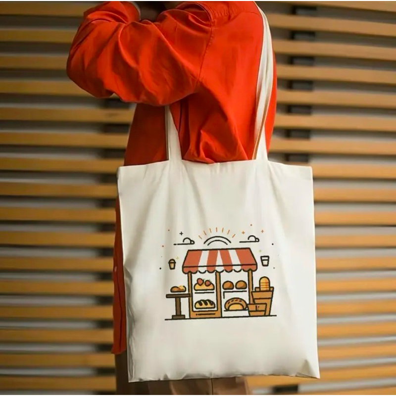 Simple plain tote bag, everyday bag, bakery motif