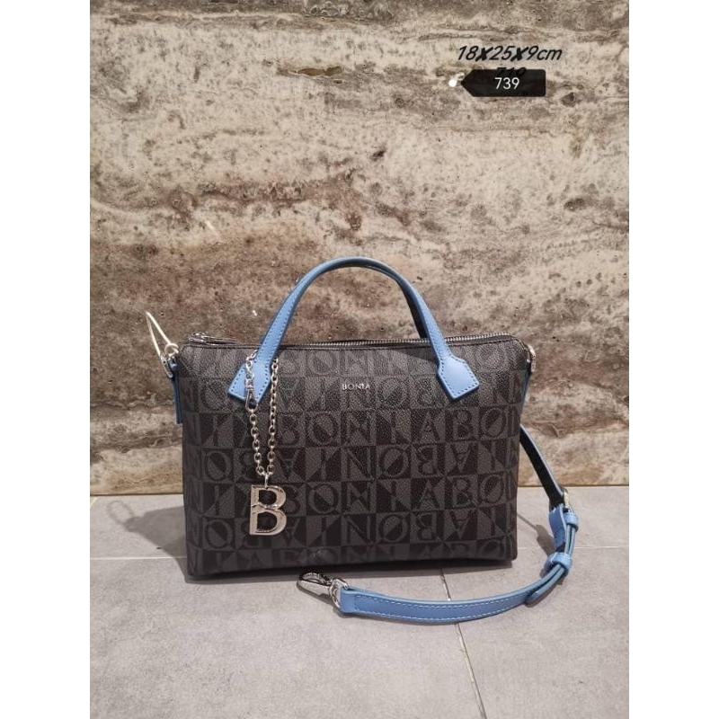 tas selempang mono hitam tali biru Bonia ori