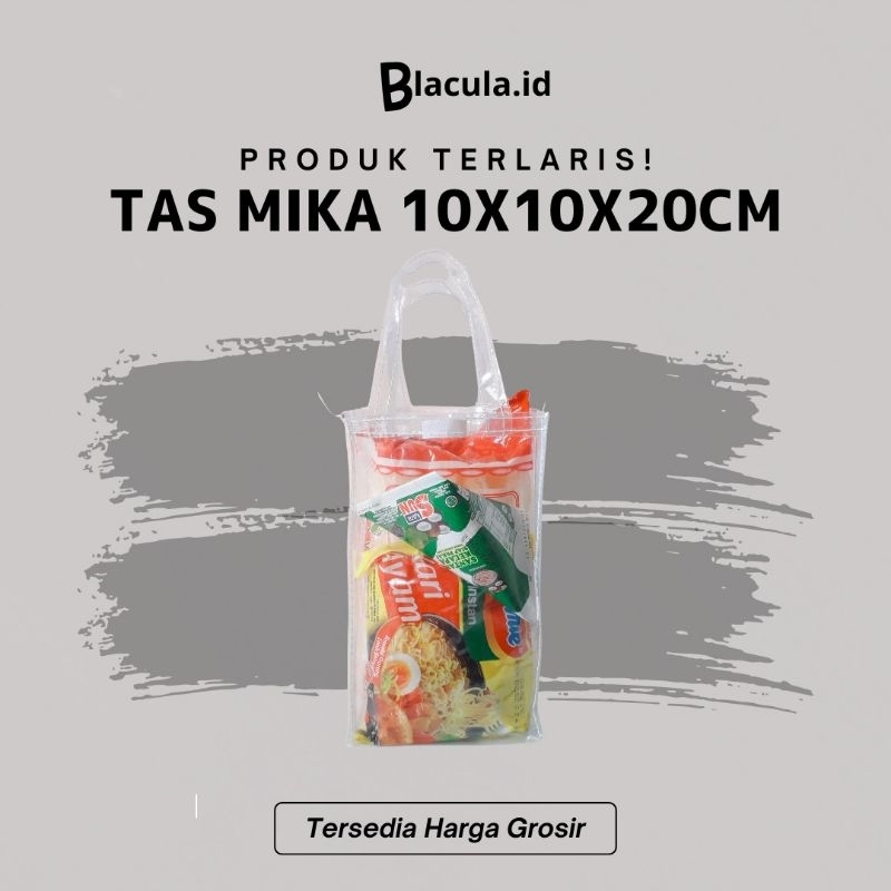 

Tas Mika uk.10x10x20cm Tebal 0.20 / Tas Mika Transparan / Tas Souvenir /Tas Mika Hajatan
