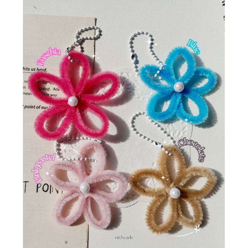 Keychain Kawat Bulu Bunga// Gantungan Tas Bunga//  Kawat Bulu Bunga