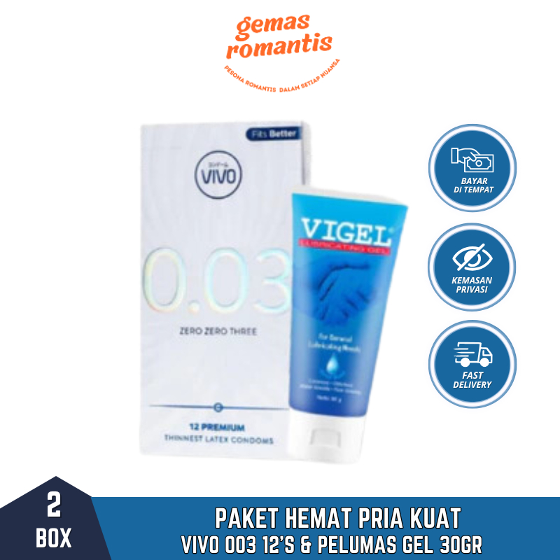 Kondom Vivo 0,03 isi 12 Pcs & Gel Pelumas Vigel - 30 gr