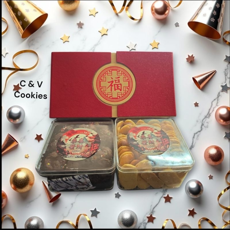 

Hampers Imlek / C & V Cookies / kue hamper Imlek / kue sincia/kue kering Imlek/hampers kue /Kue hampers Imlek / Kue tahun baru