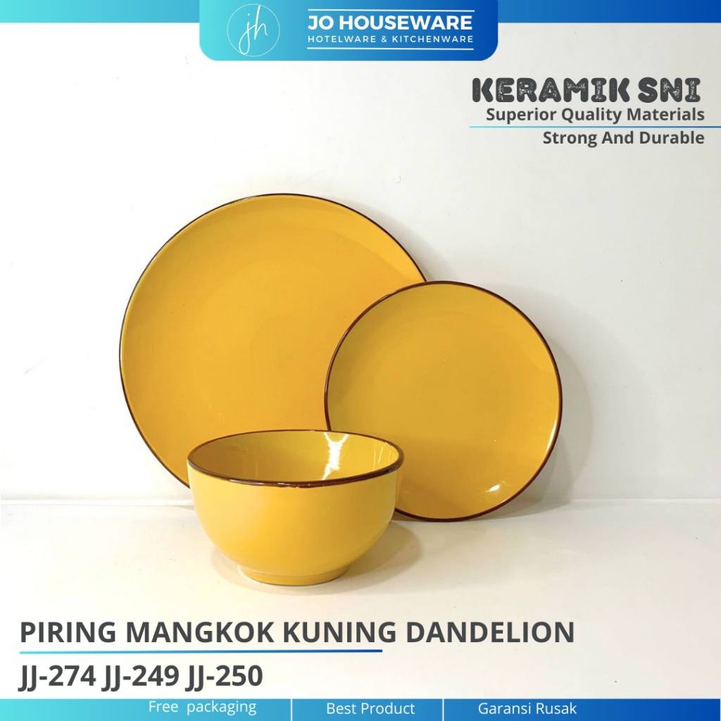Jo Houseware Set Dinner Piring Mangkok Kuning Dandelion Keramik Premium SNI  JJ-274-JJ-249-JJ-250