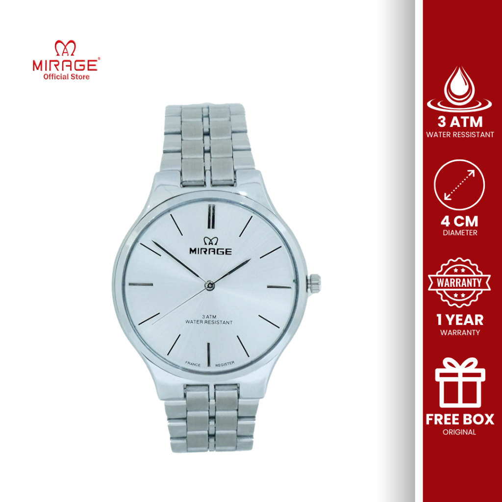 Mirage Analog Jam Tangan Pria Anti Air 18602 M SIlver Kasual Klasik Stainless Anti Karat Original