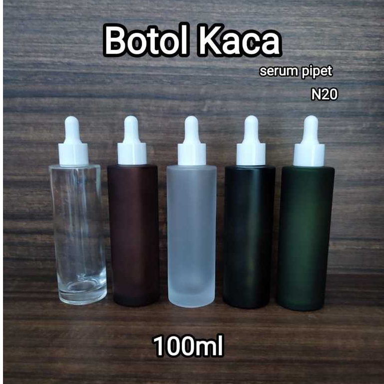 Botol Serum Pipet 100ml  Botol Dropper Essence Oil  Pipet Kaca Bening Ring Putih Botol Kaca HIjau Gl