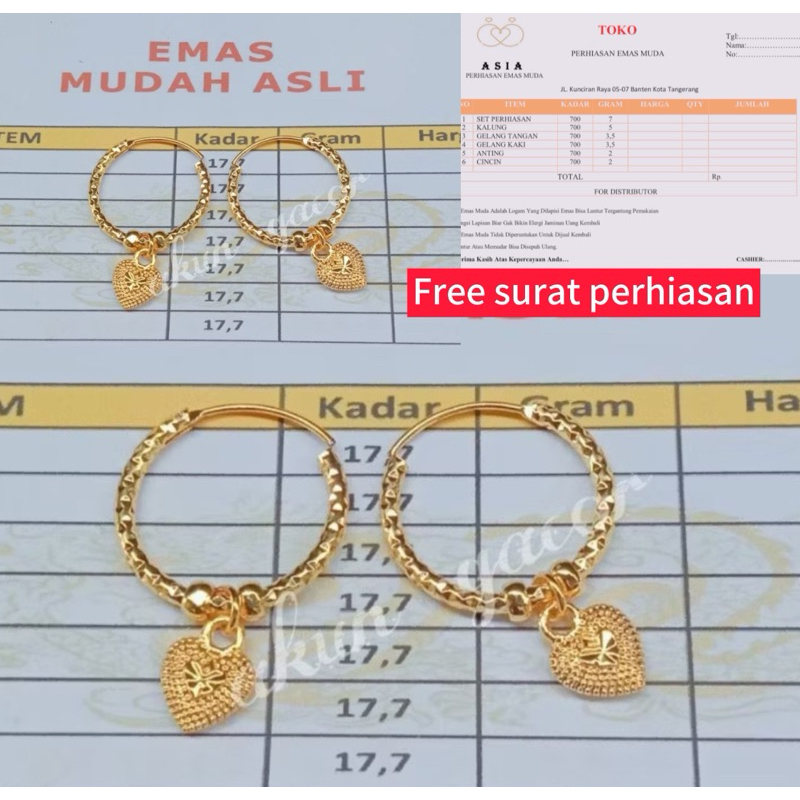 anting emas 24karat kadar 700 ada surat motif terbaru COD