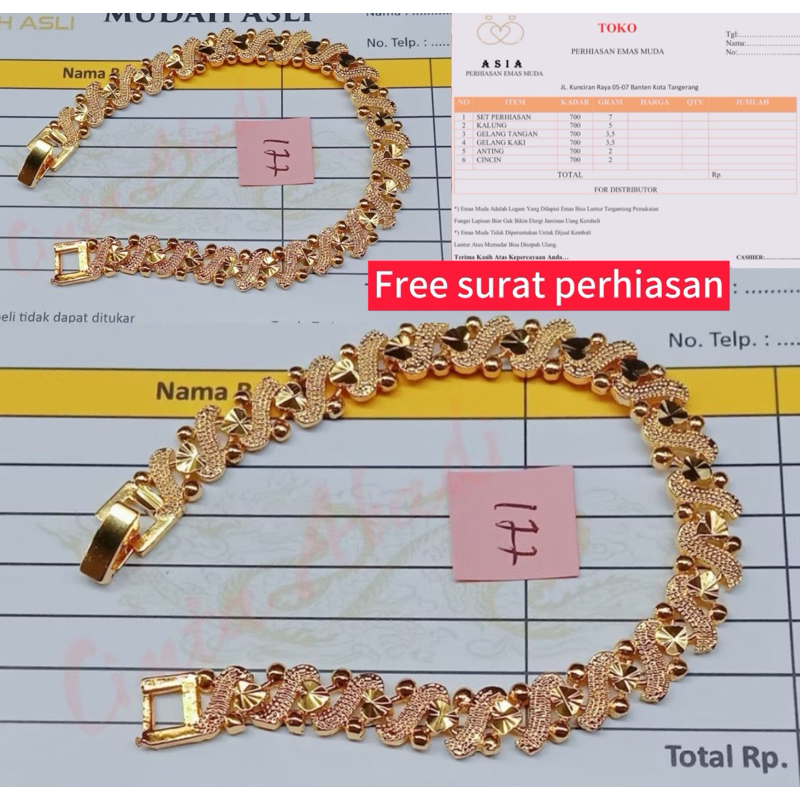 gelang emas asli hongkong 24karat kadar 879 Ada Surat
