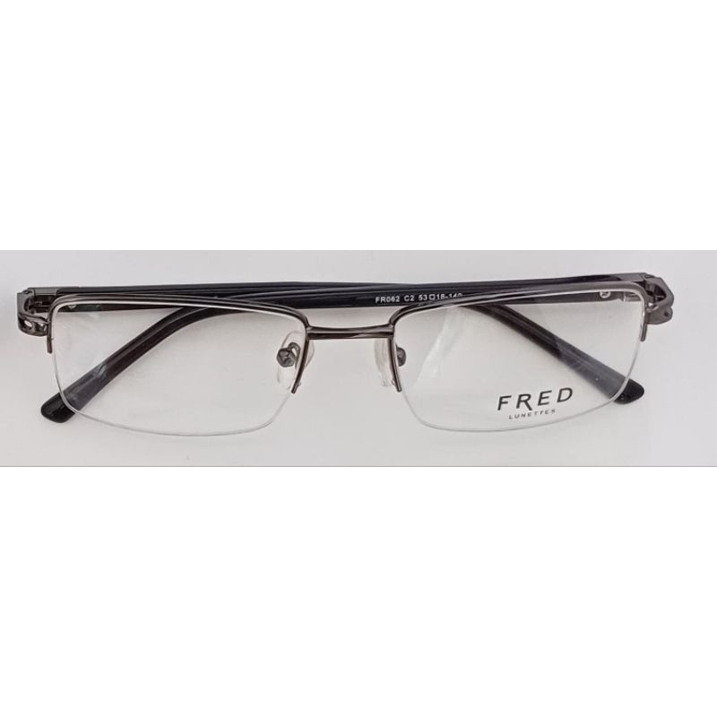 frame kacamata pria wanita elegan half frame fred FR062 gunmetal hitam