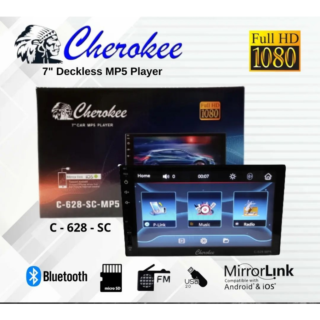 Double Din deckless 7inch terbaru cherokee c 628 U2 MP5 full glass panel full hd 1080p bluethoot mir