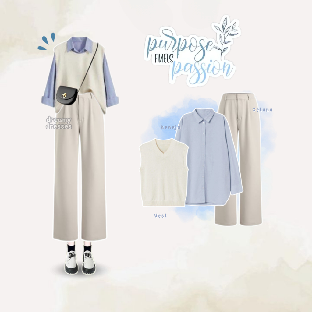 One Set 3in1 Korean Style OOTD Remaja Kekinian Outfit Vintage Yearbook Study Tour Kekinian Set AA352