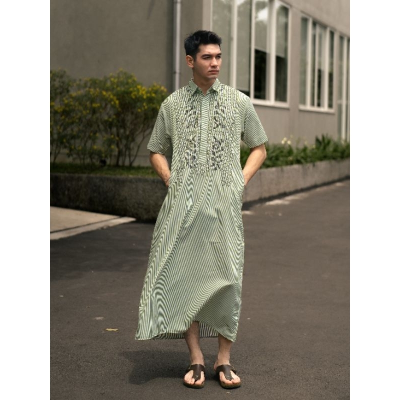 Gamis Salur Kombinasi Bordir Pria NUC.ID Zafran 02 (Hijau Sage)