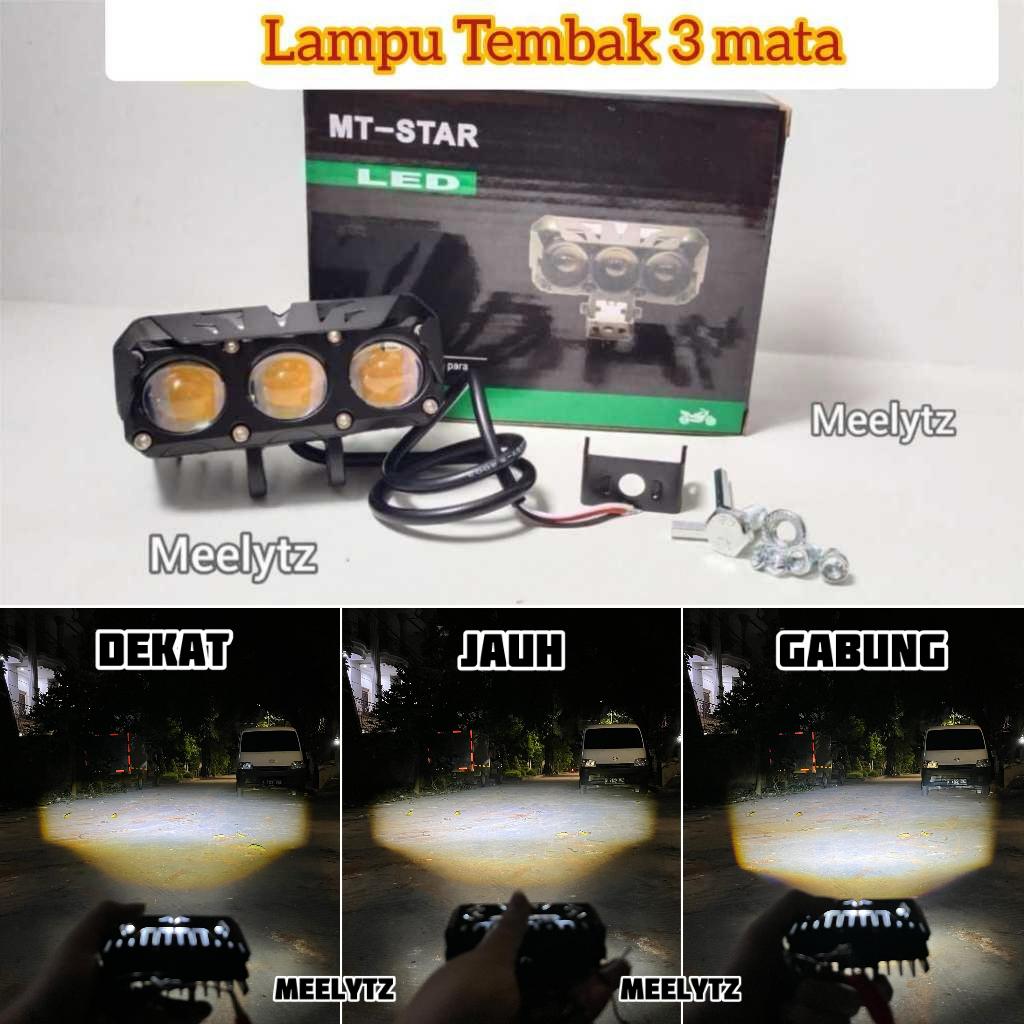 MT STAR - Lampu Tembak 3 MATA MT STAR Kuning Putih bahan full Alumunium waterproof