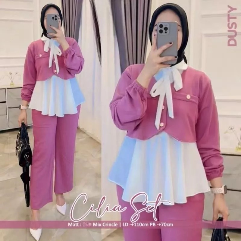 KLPB Cilia Oneset Crinkle Airflow Celana Kulot LD 110 // Setelan Wanita // One Set Polos Kombinasi