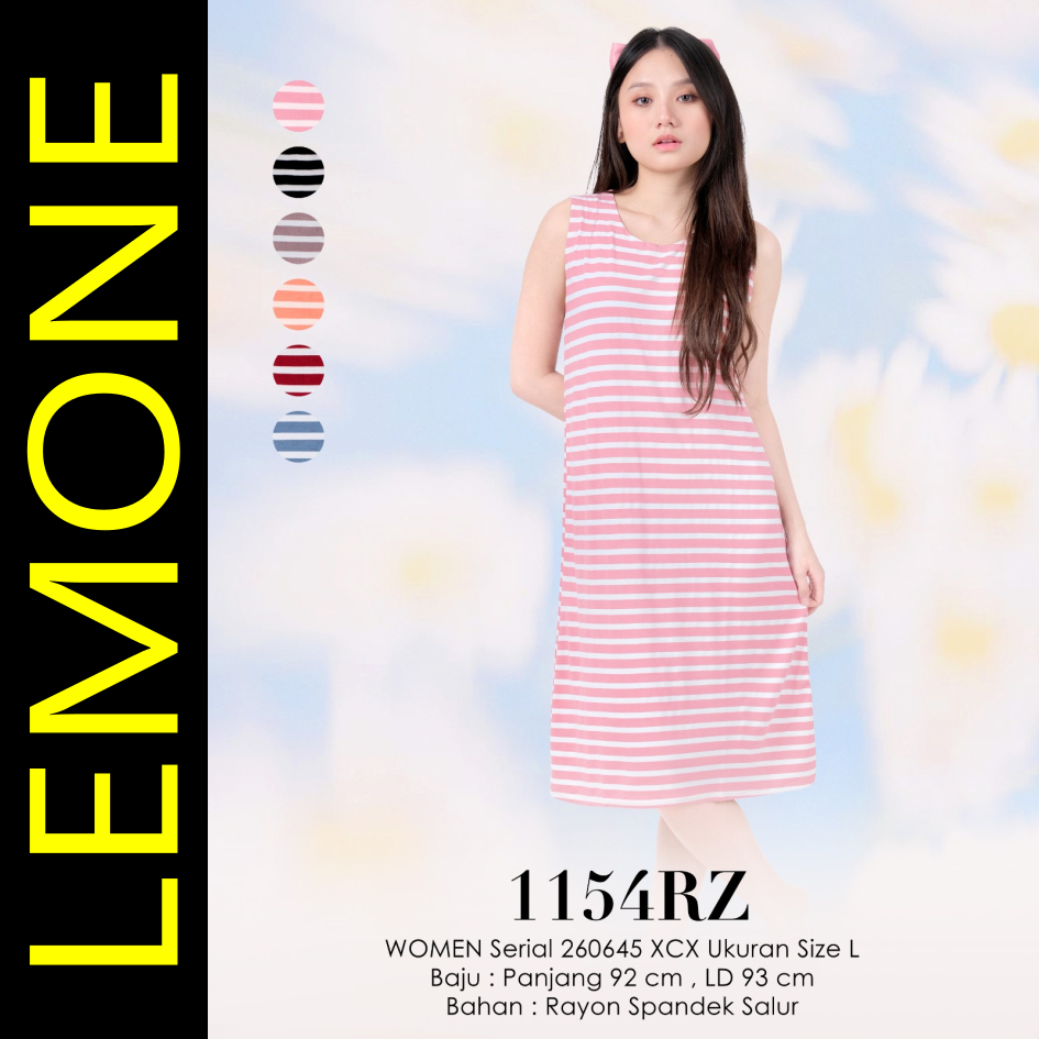 LEMONE Rayon Spandek 1154RZ Daster Mini Dress Yukensi Size L motif garis salur cantik bahan halus le