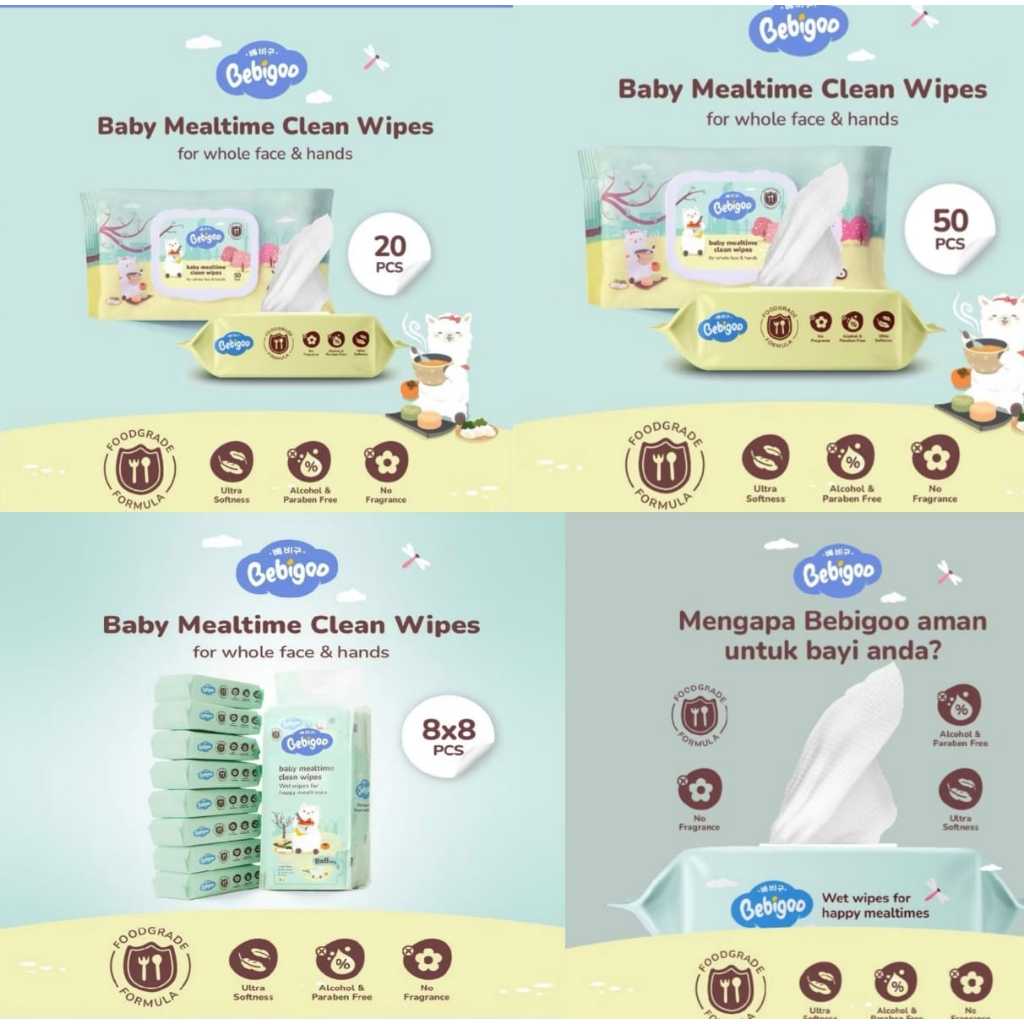 BEBIGOO Tisu Basah Bayi Mealtime Clean Wet Wipes Food grade
