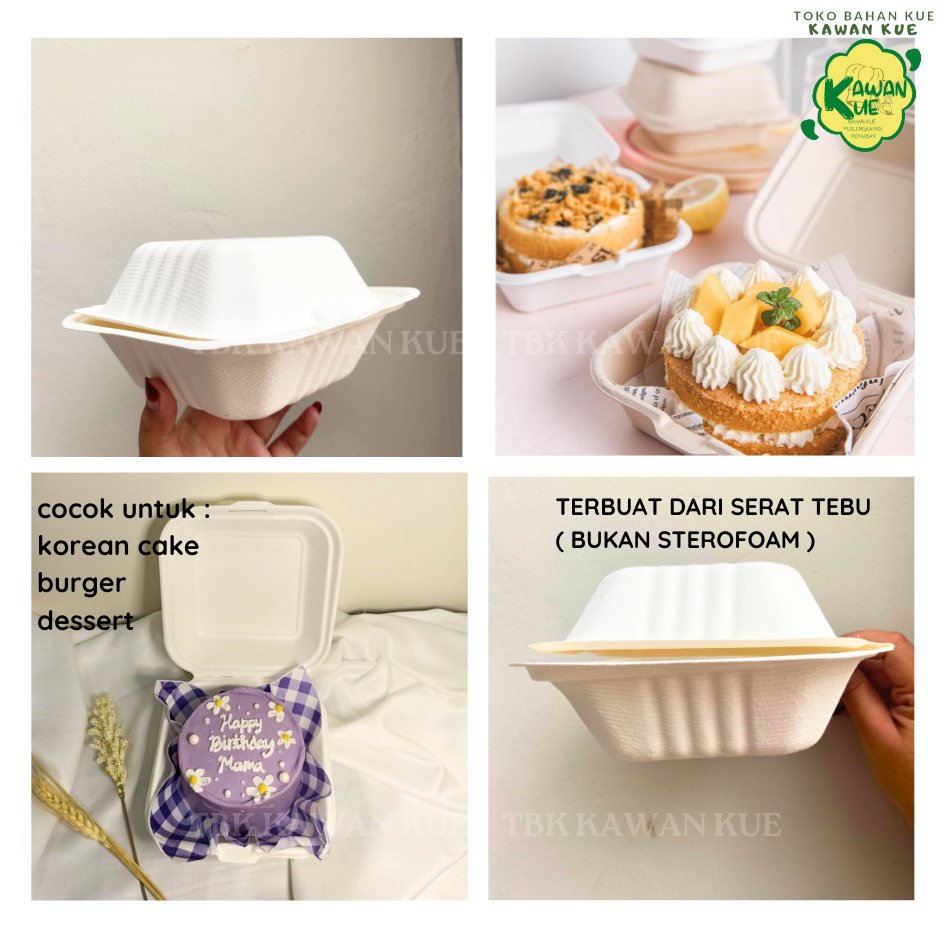 Bagasse Bento Box Cake isi 10pc/Kotak Burger// Box kue/ Bento cake