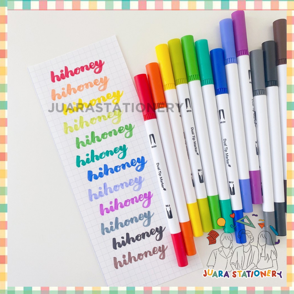

810 - Brush Pen / Lettering Pen Dual Tip / Spidol Warna Warni Dua Ujung Lettering Jurnaling Journaling Lattering