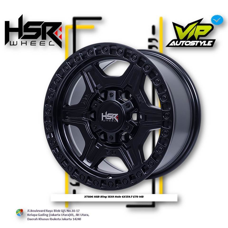 Velg Mobil R15 Hilux, Panther, Pajero, Fortuner Ring 15 Original HSR XTS06 Full Black