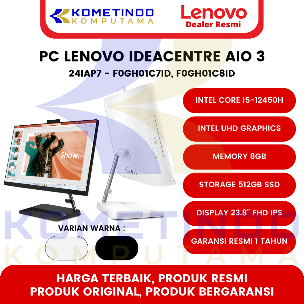PC Lenovo Ideacentre AIO 3 24IAP7 Intel Core i5-12450H 8GB 512GB W11 OHS - F0GH01C7ID/C7ID, F0GH01C8