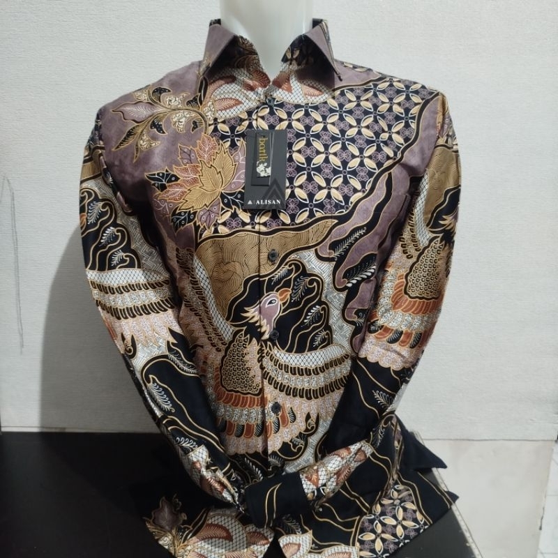 Lengan Panjang Slimfit ALISAN Batik 10730 Motif Burung Kawung Hijau/Ungu