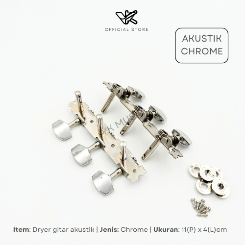 Dryer Gitar Akustik Chrome / Drayer/tuning peg/putaran/stem gitar acoustic puteran gitar akustik chr