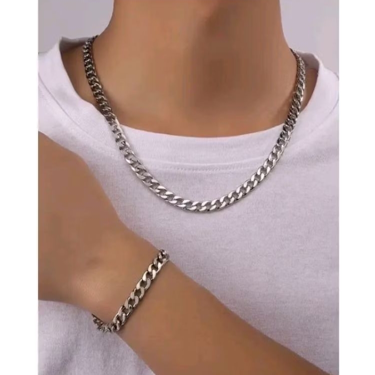 Satu set kalung dan gelang rantai viral kekinian rantai titanium keren