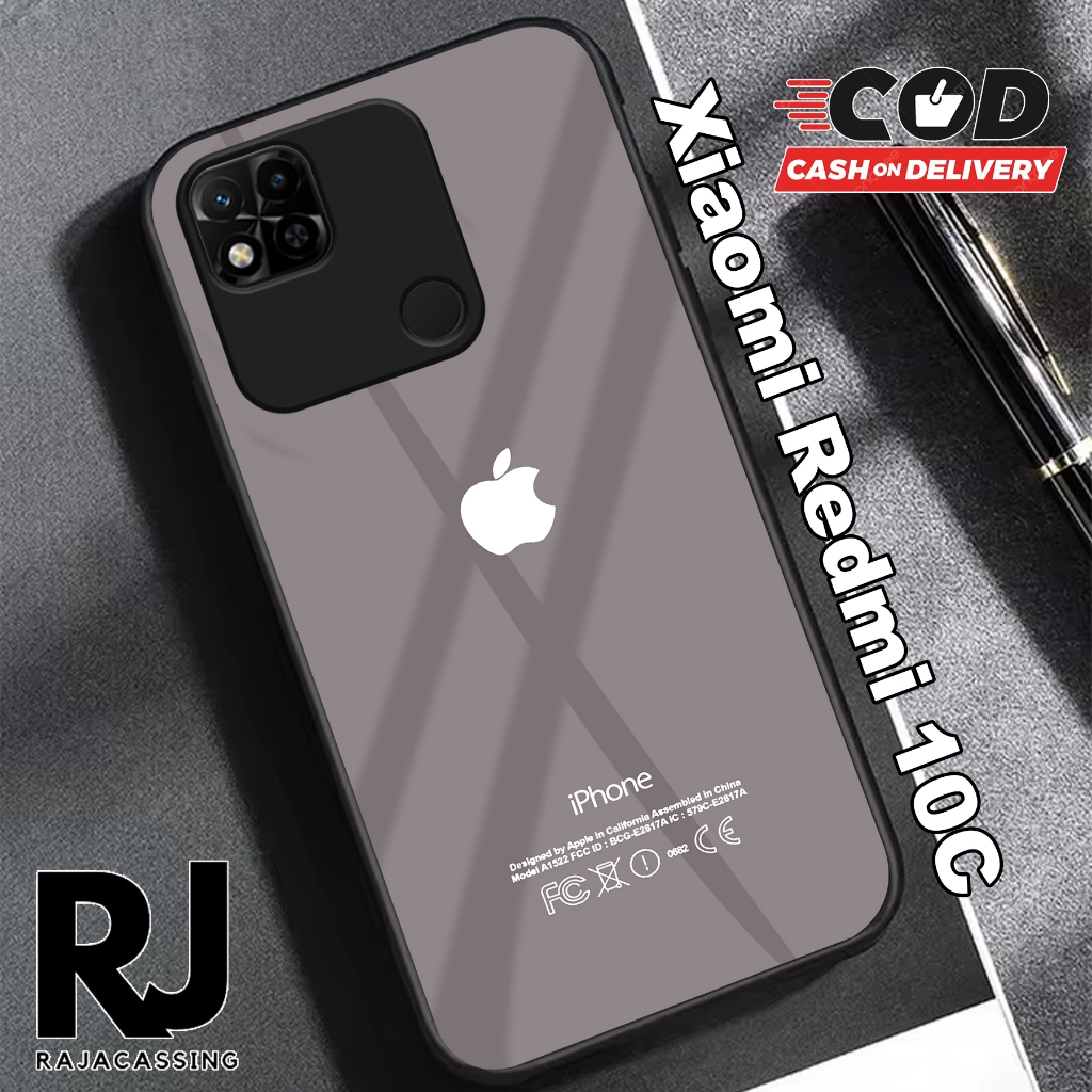 Softcase Glass Kaca Xiaomi Redmi 10C Terbaru Casing Handphone Casing Motif Iphone - Pelindung Handph