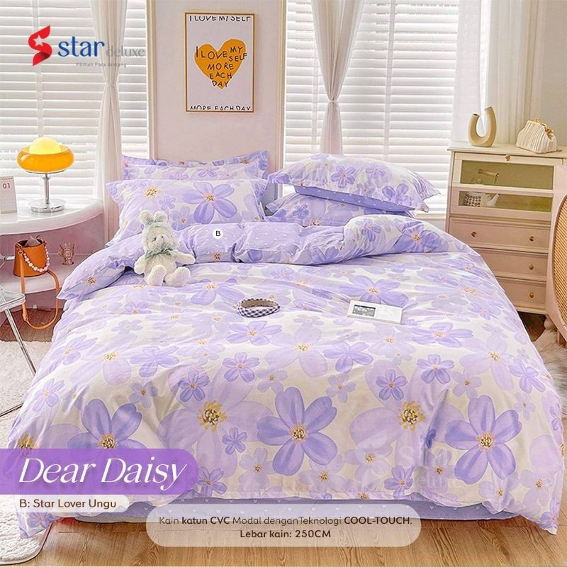 sprei katun star motif dear daisy free double karet anti geser  sprei homemade sprei 90x200 sprei 10