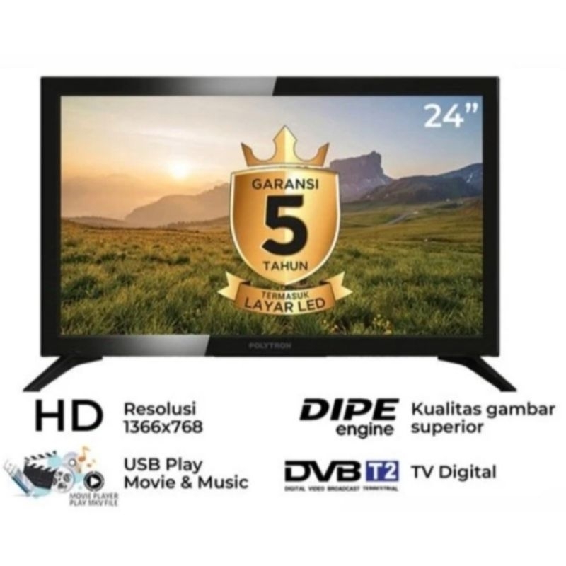 POLYTRON LED 24" PLD 24V1853 Digital TV DVB-T2 HD Ready 24 inch USB Movie