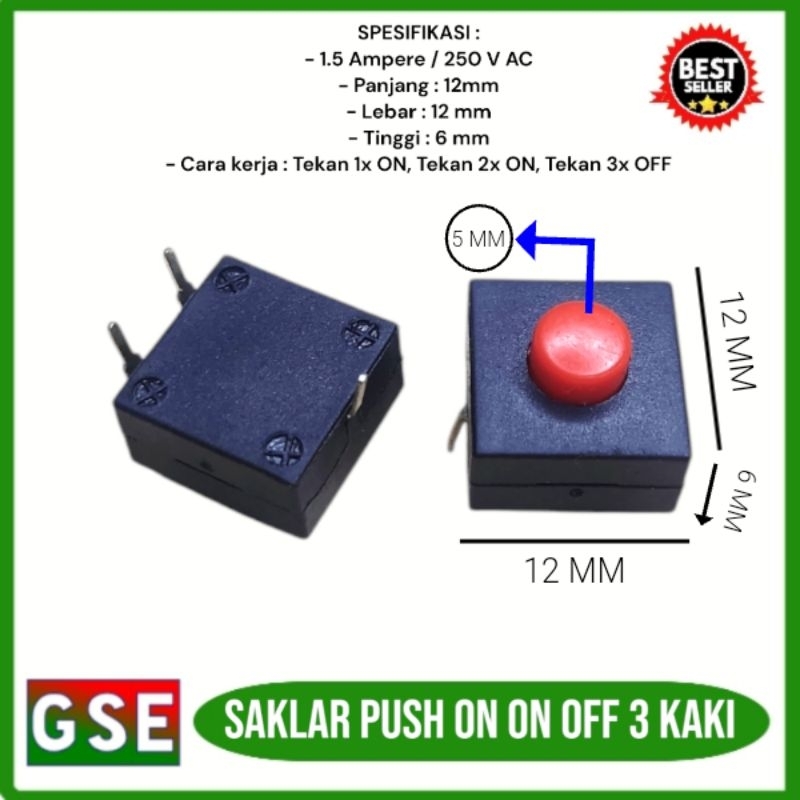 Switch senter 3pin on on off/Saklar senter 3 kaki on on off/switch push On on off 3 pin
