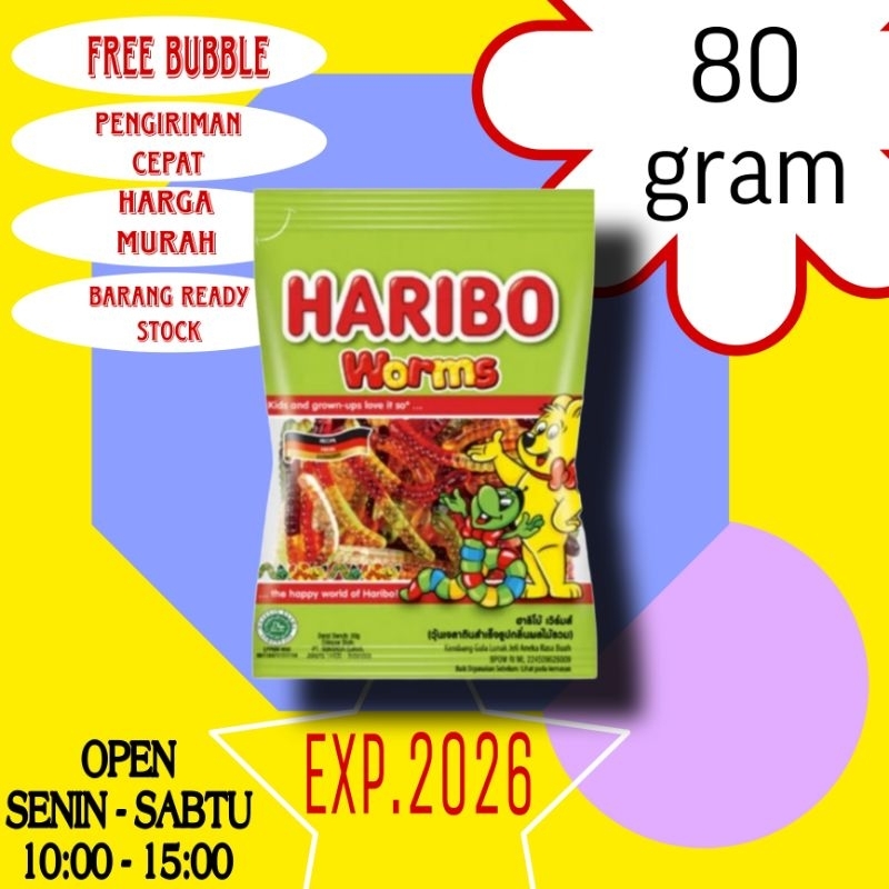 

Haribo Worms Gummy Candy 80gr