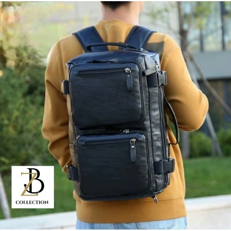 Tas Ransel 3in1 Tas Selempang Pria Kulit Pu Multifungsi Import